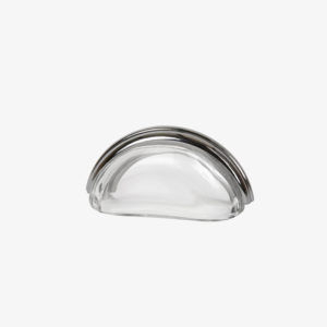 #26-201 Glass Bin Pull in Transparent Clear Glass, Polished Chrome Finish