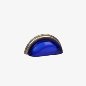 #27-101 Glass Bin Pull in Transparent Cobalt Glass, Brushed Nickel Finish