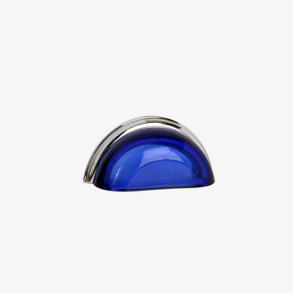 #27-201 Glass Bin Pull in Transparent Cobalt Glass, Polished Chrome Finish