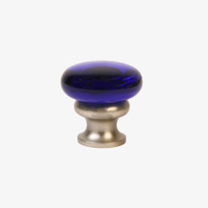 #37-101 Glass Mushroom Knob in Transparent Cobalt Glass, Brushed Nickel Finish Base
