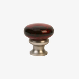 #39-101 Glass Mushroom Knob in Transparent Ruby Red Glass, Brushed Nickel Finish Base