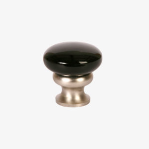 #39-104 Glass Mushroom Knob in Black Glass, Brushed Nickel Finish