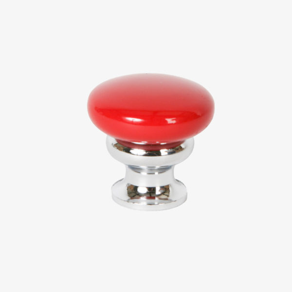 #39-506 Metal Mushroom Knob in Candy Red Enamel, Polished Chrome Finish