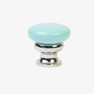 #39-510 Metal Mushroom Knob in Robin's Egg Blue Enamel, Polished Chrome Finish