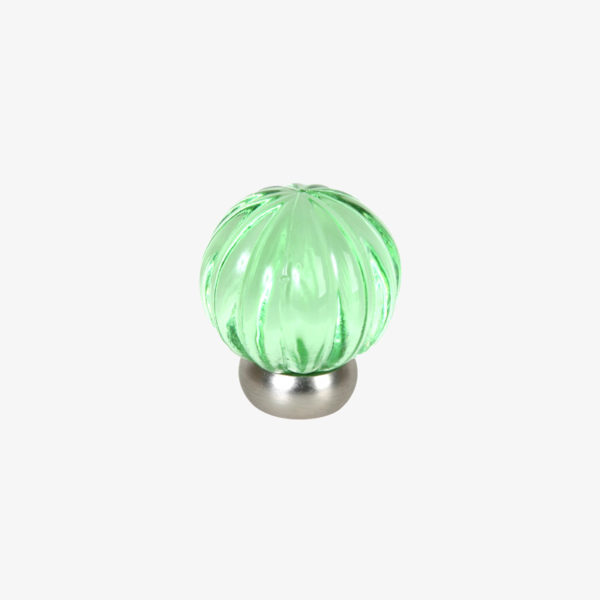 #52-101 Melon Glass Knob in Transparent Green, Brushed Nickel Finish