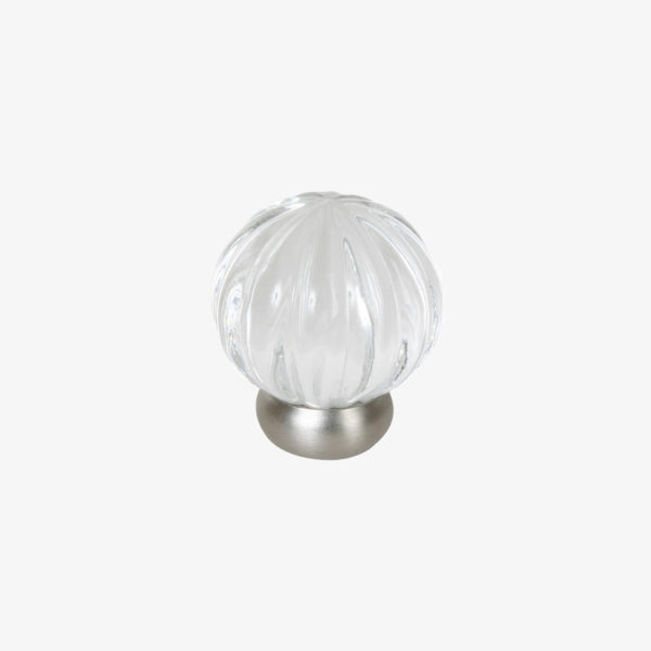 #56-101 Melon Glass Knob in Transparent Clear Glass, Brushed Nickel Finish