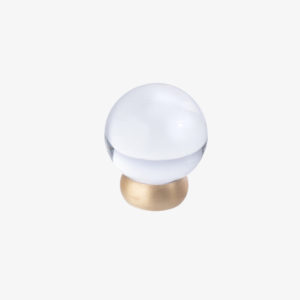 #66-401 Glass Ball Knob in Transparent Clear Glass, Brushed Brass