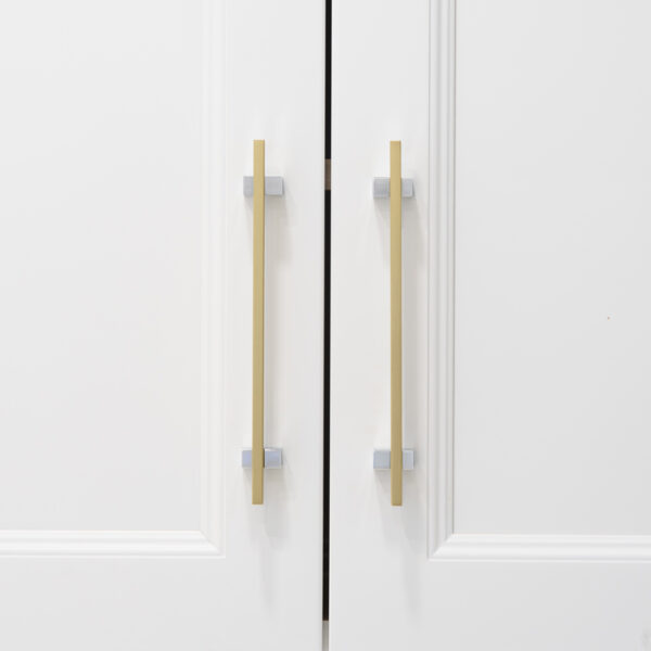 Cabinet installation Two-Tone Brushed Brass Polished Chrome Pull